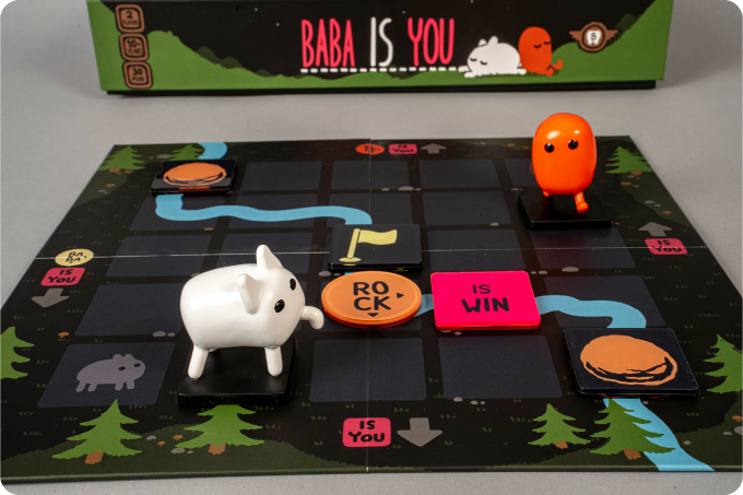 denfaminicogame's tweet photo. 名作パズルゲーム『Baba Is You』のボードゲームのクラファンがKickstarterで開始。2人対戦型で、盤上のルールを操りつつ先に「WIN」に触れられれば勝利
https://t.co/GRD8gY58zf

ボードゲーム単体は約7578円＋送料で獲得可能。発送は2027年6月予定で、他言語への翻訳版は2027年後半より登場の見込み https://t.co/oJ5RXdTWH6