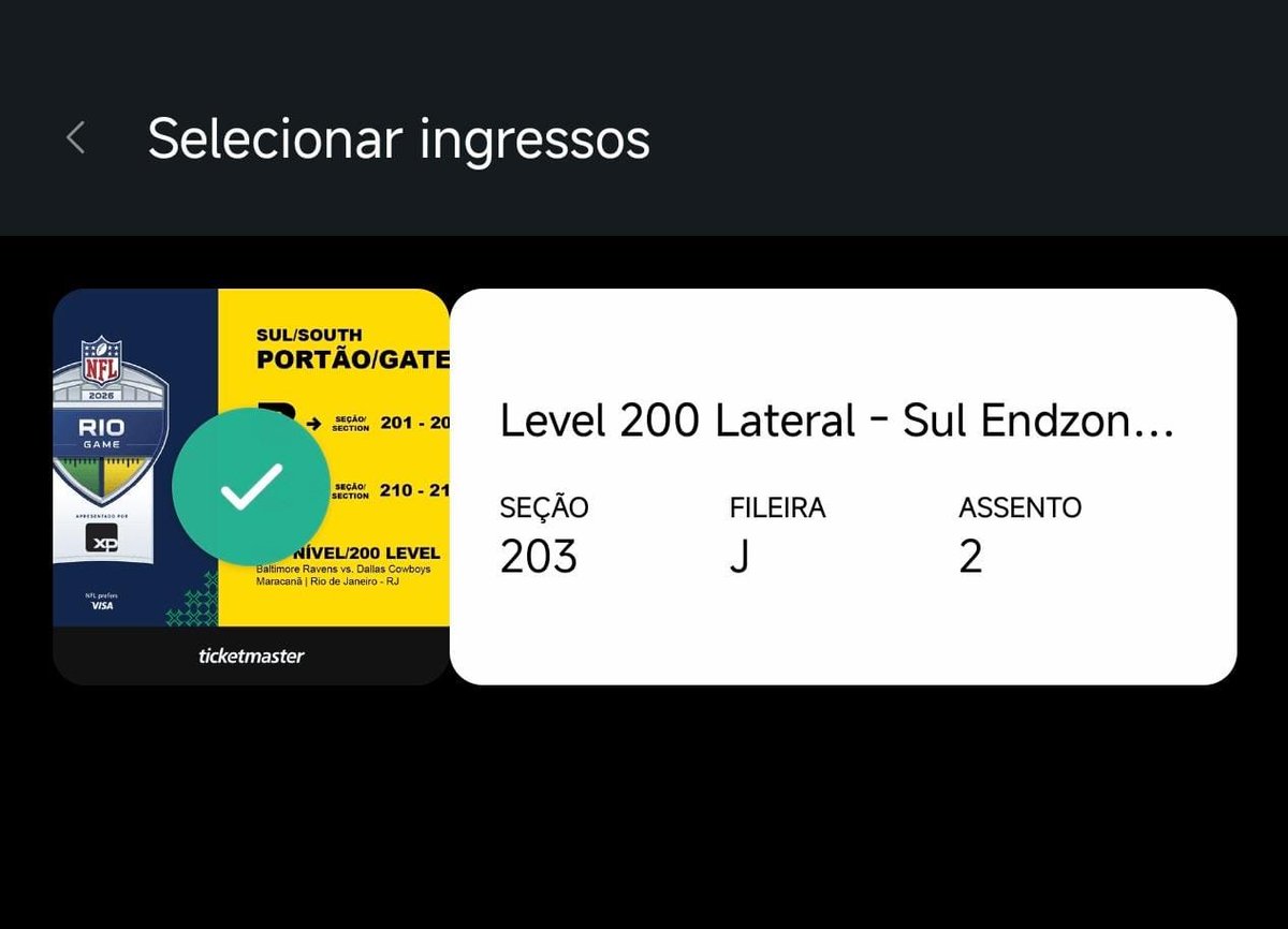 Vimar94's tweet photo. Repasso ingresso pro jogo da NFL no Maracanã. 

Pelo valor da inteira R$1075,00.

Chamar no privado. https://t.co/EWJkL5saWz
