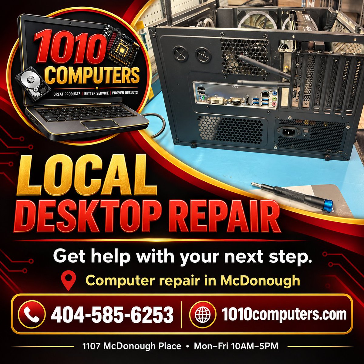 1010Computers's tweet photo. A desktop has more going on than the lights on the case. Ask about diagnosis and repair options. McDonough | Mon-Fri 10AM-5PM | 404-585-6253 https://t.co/ZbJZHpUCnE https://t.co/F7q9kxwGBF