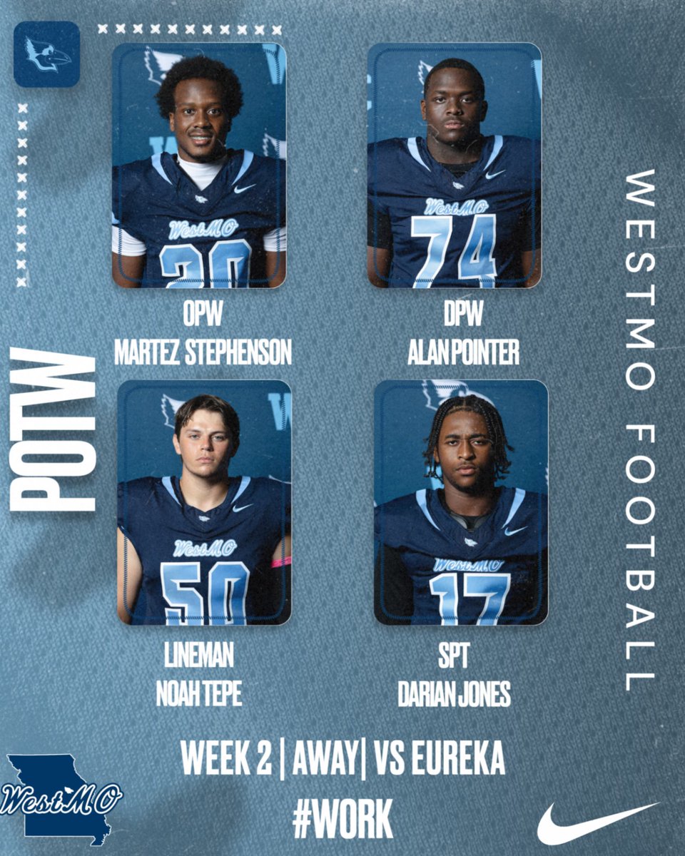 WESTMOFB's tweet photo. WestMO Football Week 2 POTW!!!

#WORK https://t.co/px3yBlt4qK