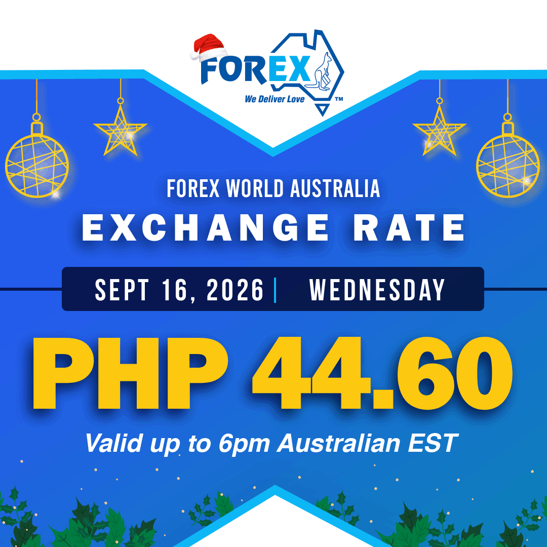 forexworldAUS's tweet photo. Forex World Australia Exchange Rate September 16, 2026 (Wed) is PHP 44.60 valid up to 6pm Australian EST.
https://t.co/kOi0cZrOsn https://t.co/8ApyU2uQNe