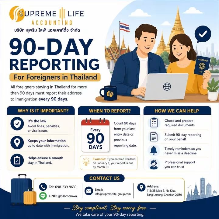 SupremeLifeAcc's tweet photo. 📌 Staying in Thailand for more than 90 days? Don't forget your 90-Day Report!

----------------------------------------
𝐁𝐨𝐨𝐤𝐢𝐧𝐠 𝐀𝐩𝐩𝐨𝐢𝐧𝐭𝐦𝐞𝐧𝐭
𝑻𝒆𝒍 : +66 982399639
+66 38195968

#TaxConsultant #visa #รับทำบัญชี #90dayreport  #สำนักงานบัญชี #สำนักงานบัญชีพัทยา https://t.co/uplde6PW0K