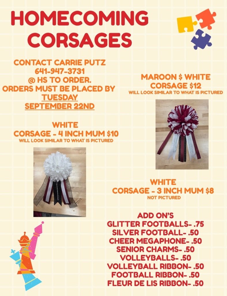 CsdDallas's tweet photo. 🏈Homecoming is next week!🏈

If you’re interested in ordering a corsage for Homecoming, please contact Carrie Putz at the high school.

Don’t wait—place your order soon! https://t.co/U8xraC5tKd