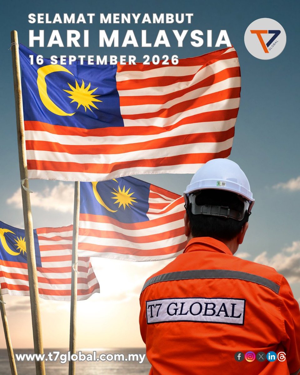T7GlobalBerhad's tweet photo. HAPPY MALAYSIA DAY 2026
This year’s theme, “Malaysia MADANI: Kesejahteraan Dinikmati”, celebrates unity, progress and shared well-being as we move forward together.
Selamat Hari Malaysia!
#T7Global #Energy #IndustrialSolutions #MalaysiaDay2026 https://t.co/q827vvOePQ