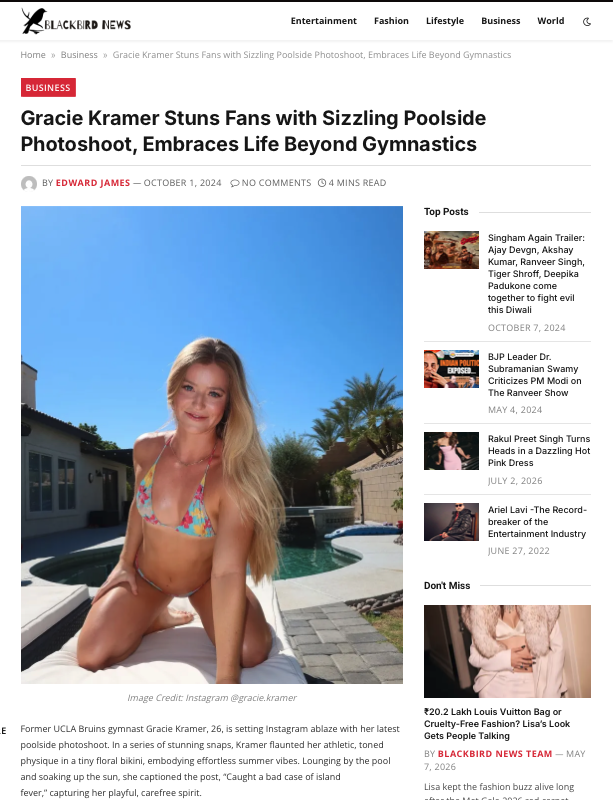 libertymonk's tweet photo. @CBSNews So, gymnast Gracie Kramer is objecting to women being sexualize in sports?

This Gracie Kramer? https://t.co/R8KmZD7Mzs