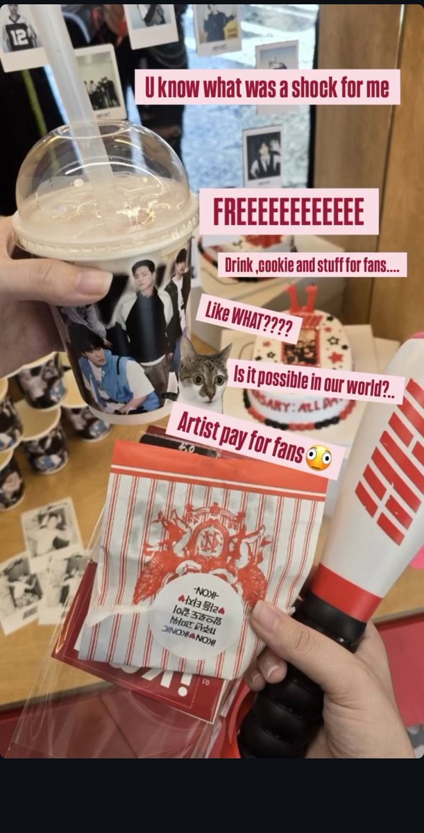 droptheroar's tweet photo. TMI: My friend was really shocked that iKON paid for all the fans drinks and gave free gifts for everyone who went to their anniversary cafe (+ idols came to hang out too)😃

"I'm in f*kin awe. Usually fans pay for everything"

(she used to be a debut fan, I'm bringing her back)) https://t.co/P2OEaaVTJB