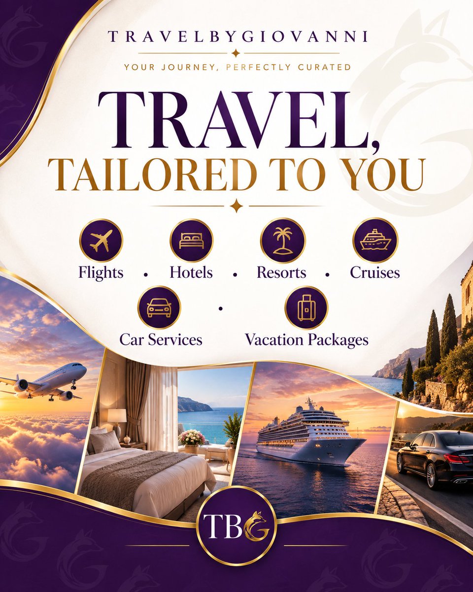 TravelByGio's tweet photo. Welcome to TravelByGiovanni ✈️🌍

Flights, hotels, resorts, cruises, car services and vacation packages—personally planned around your needs, preferences and budget.

Where will your next journey take you?

#TravelByGiovanni #TravelAgent https://t.co/2hdxI2APJt