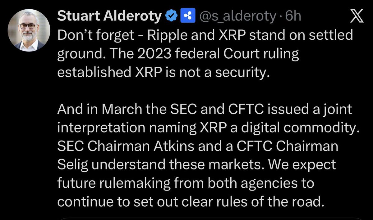 RippleXrpie's tweet photo. 🚨BREAKING: 🇺🇸 Ripple lawyer Stuart Alderoty says that #XRP already has clarity, and the SEC, in collaboration with the CFTC, will create the rules. https://t.co/weOJLz50wU