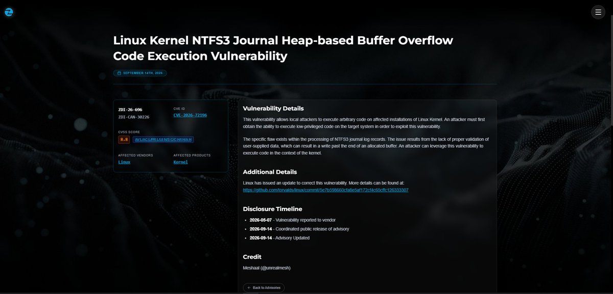 unrealmesh's tweet photo. CVE-2026-72196

https://t.co/9AcWbAKwXL https://t.co/FVcYLolOy7