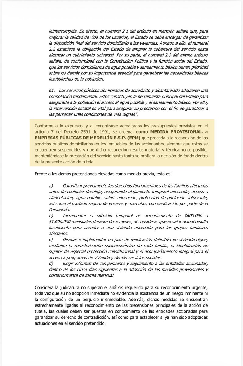 AquinoTicias1's tweet photo. ALERTA 🚨 Juez ordena PARAR EL DESALOJO, DEMOLICIONES y RECONECTAR LOS SERVICIOS PÚBLICOS DE AGUA Y LUZ en Manrique - El Jardín.

Esto es una medida provisional mientras se responde de fondo la tutela. LA DIGNIDAD HUMANA Y LA VIDA por encima de todo, señor @FicoGutierrez https://t.co/WIQqSUJBlo