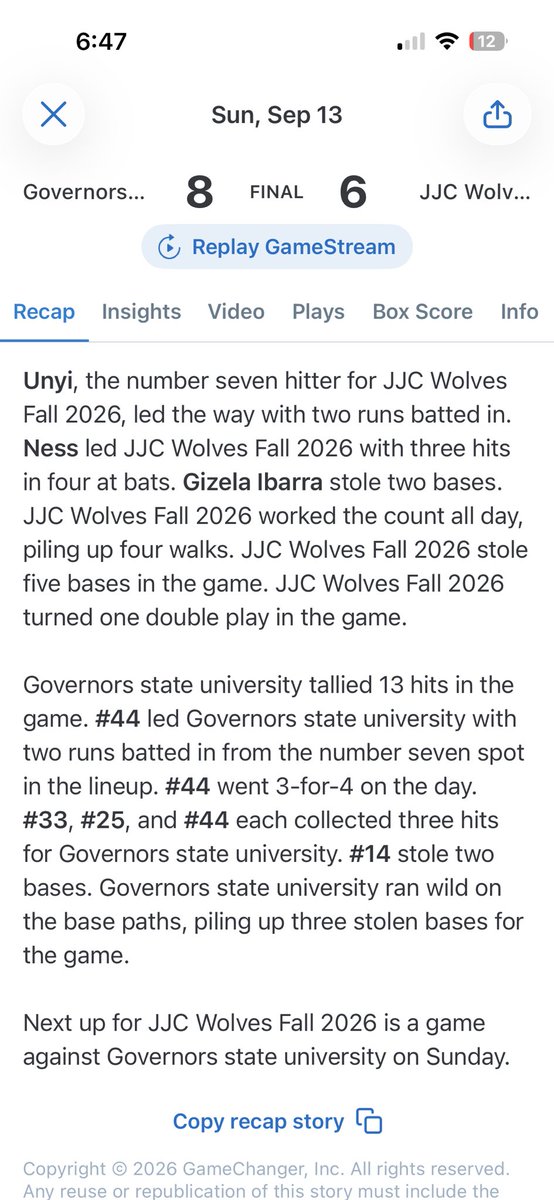 darcyness11's tweet photo. tough loss to GSU, but a great way to start the fall season! 

personal game stats:
• 3/4 at the plate with 3 singles
• 6/6 PO at third base

back to work and ready for the next one @ home Friday 9/18 #fallball #softball #juco https://t.co/6dHIAzIsJ7