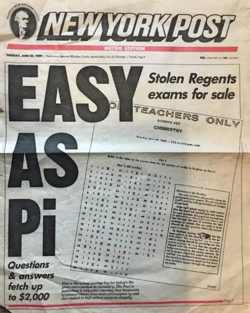 TechRav's tweet photo. @DBashIdeas My greatest memory of the regents. When the NY Post published the answer key to the chemistry regents on the day I was scheduled to take the test. https://t.co/wTehtYWeZI