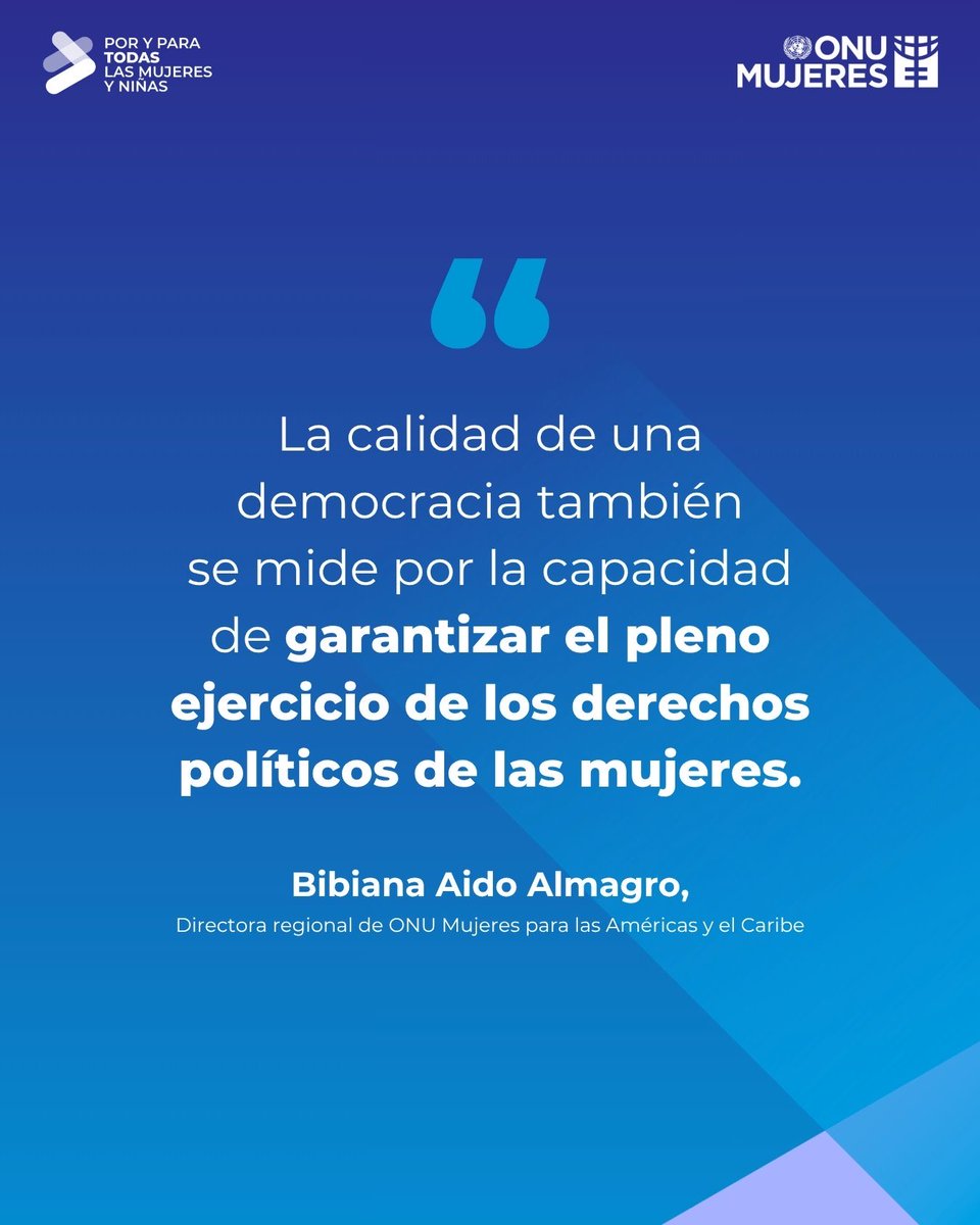 ONUMujeres's tweet photo. “La calidad de una democracia también se mide por la capacidad de garantizar el pleno ejercicio de los derechos políticos de las mujeres”. – Bibiana Aido, Directora Regional de @ONUMujeres para las Américas y el Caribe. 

#DíaInternacionalDeLaDemocracia https://t.co/BN6Rug1RvJ