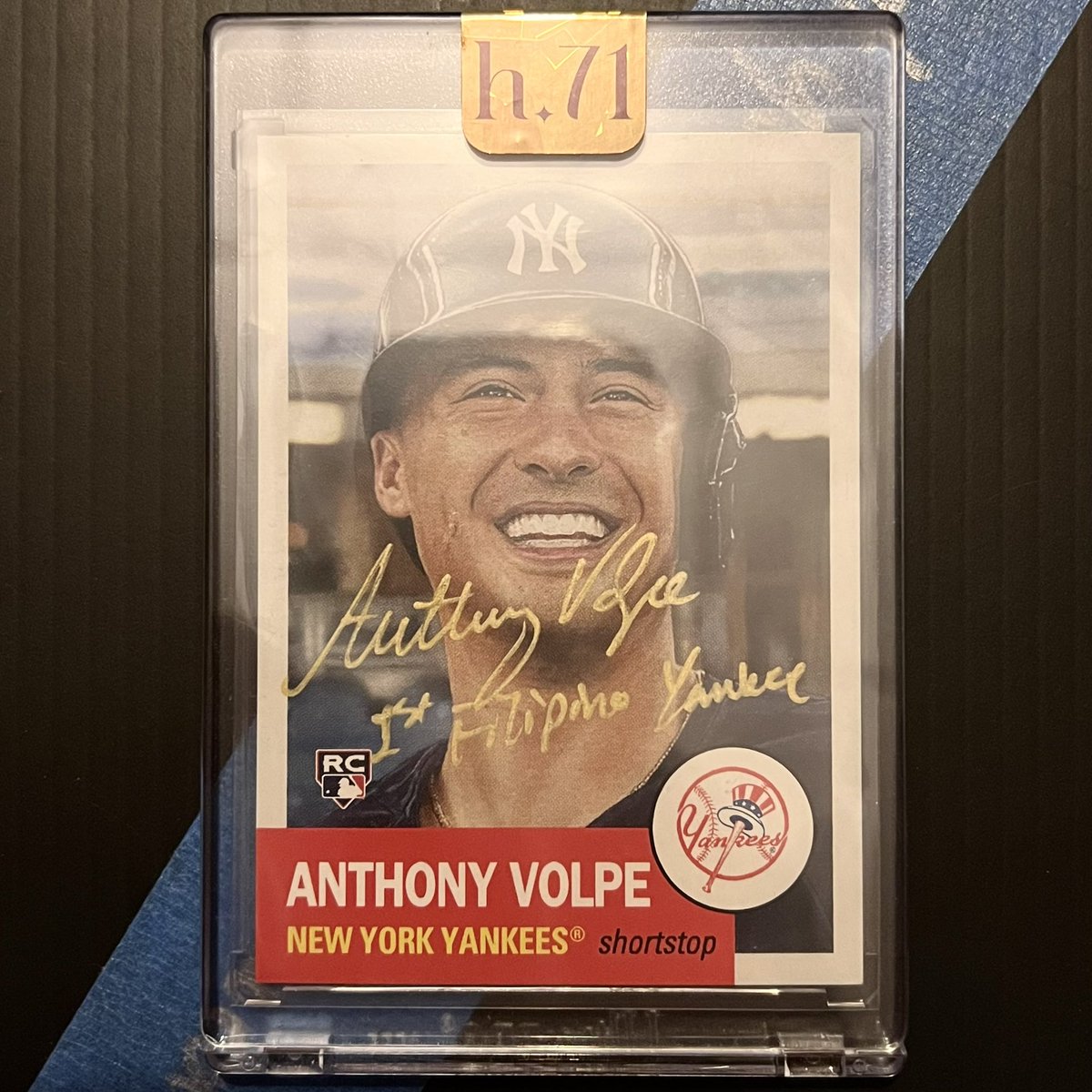 jthehornswoggle's tweet photo. @RobsRips The IP auto from Fanatics—when he asked if [the inscription is] true, I was obliged to say yes (Clay Rapada was the “first” but wasn’t drafted by and raised through the Yankees system, Anthony was) https://t.co/x5wHG5pcpq
