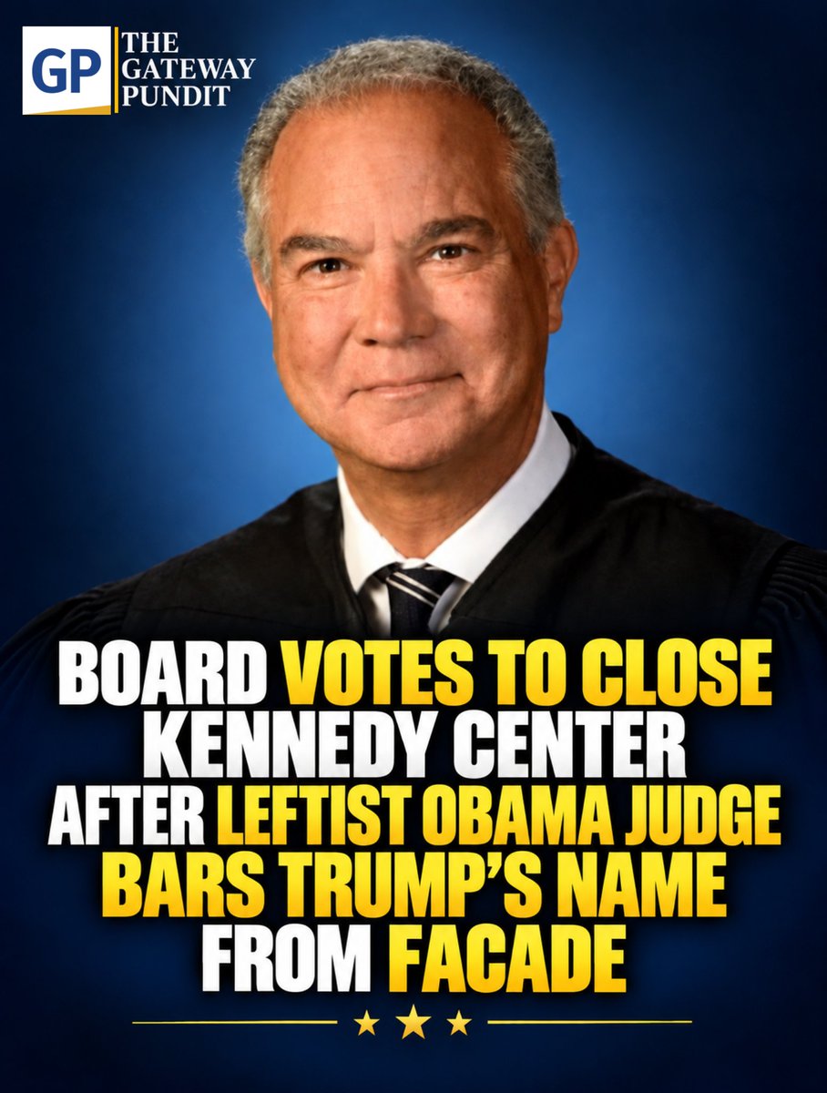 gatewaypundit's tweet photo. The Kennedy Center Board voted on Tuesday to shut down the center after a leftist judge barred President Trump’s name from the facade.

Judge Christopher Cooper, an Obama appointee, ruled Tuesday that returning or adding President Trump’s name to recognize his renovation efforts would violate an earlier injunction and federal law, which limits memorials at the institution strictly to President John F. Kennedy.

Read the rest of the story, link in the comments.