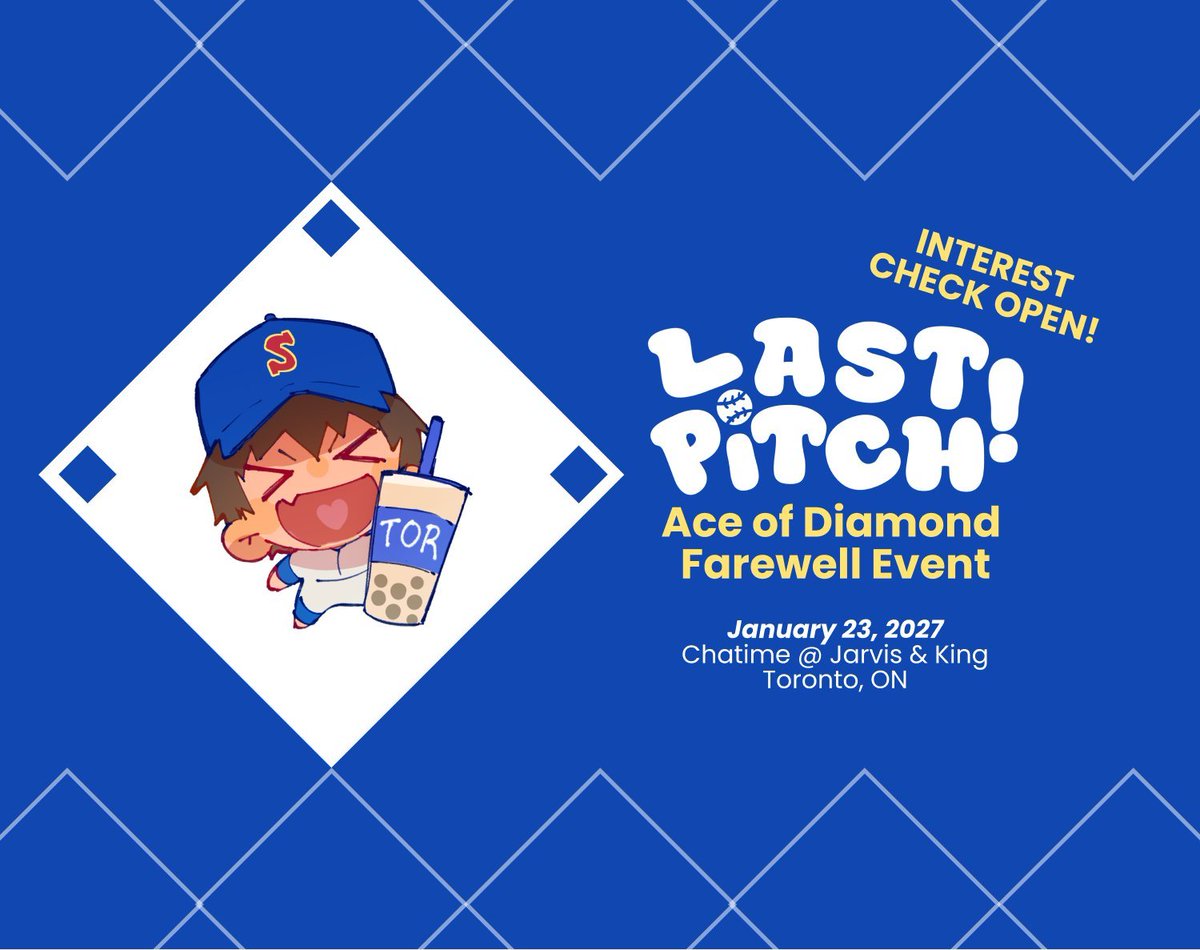 TOdaiyaCSE's tweet photo. [INTEREST CHECK] Ace of Diamond CSE in Toronto!

Please fill out the form if you're interested in attending! Form will close Oct 1.  🔗 in replies. https://t.co/ivgIzoExjE