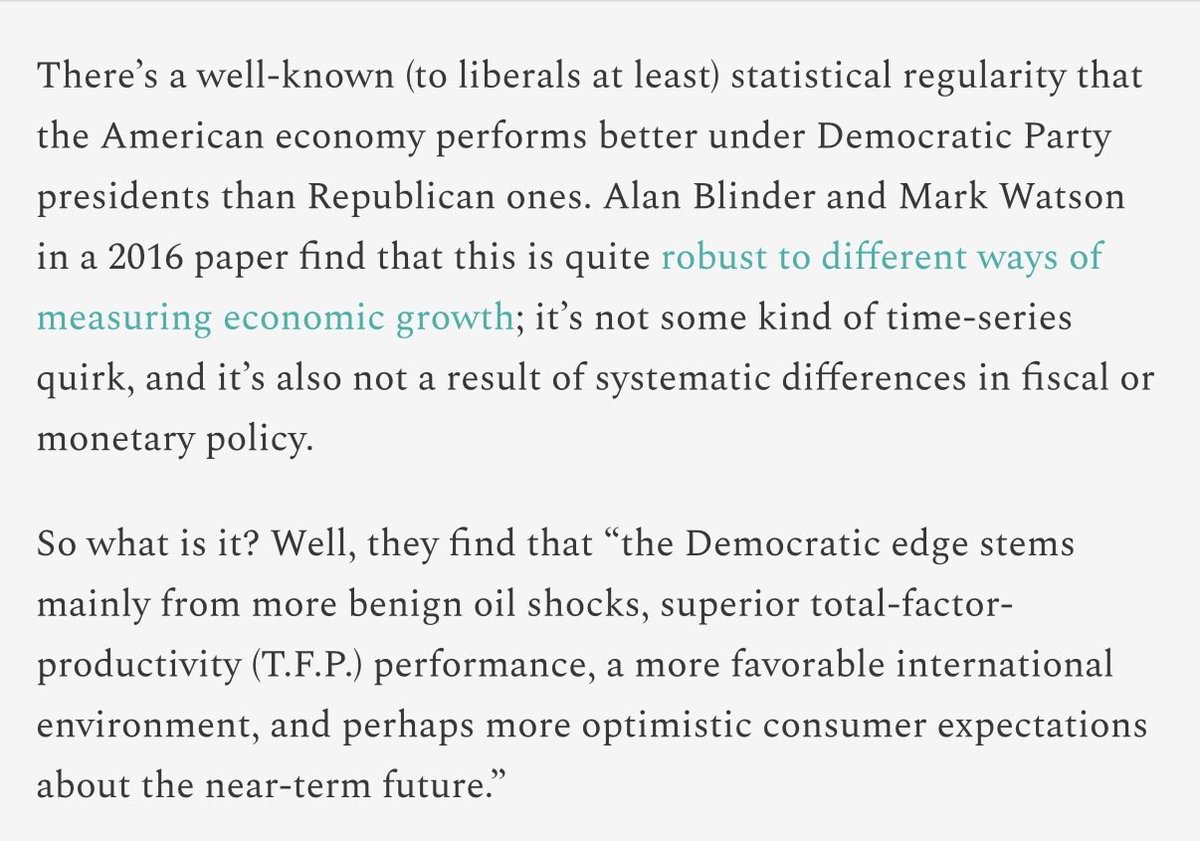 mattyglesias's tweet photo. Pre-Trump, the pattern was that you get better economic performance under Democrats largely because Republicans have a bad habit of generating energy crises through bad foreign policy.

Some things haven’t changed! 

https://t.co/603oBLUqsC https://t.co/BX7P31wcm6