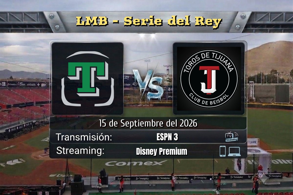 TVDELDEPOR1's tweet photo. LMB | Serie de Campeonato | Juego 6
@OlmecasTabasco 🆚 @TorosDeTijuana
20:30 HRS
📺 @ESPNmx 3
📱💻 @disneyplusla
🎤 @JESanchez_ESPN
🎤 @CheloCanto
🎤 @EitanBenezra
#LMBxESPN | #TABvsTIJ https://t.co/QmVAcKk56V