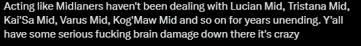 lordeofvatican's tweet photo. @exemeth @TheRealYGV3 @RiotPhroxzon Ill keep a screenshot of your message saying they have been dealing with it for years unending (which isnt a positive statement). Also pros have an insane comfort pick problem so thats probably why it gets locked (Statik LeBlanc, Kalista, etc). https://t.co/QZDuohVMQo