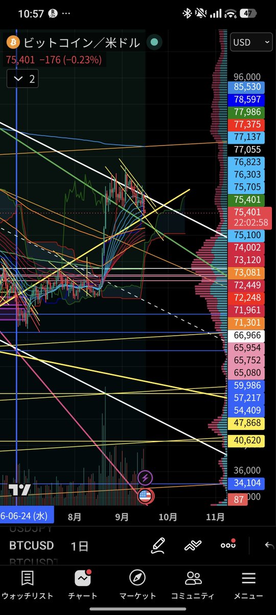 fx6_btc's tweet photo. この緑のラインが過去に墜落したトレンド角度のコピー線だからこの辺が天井の可能性が高いよって感じ。
白線はチャネル。 https://t.co/ZFA1aLooes
