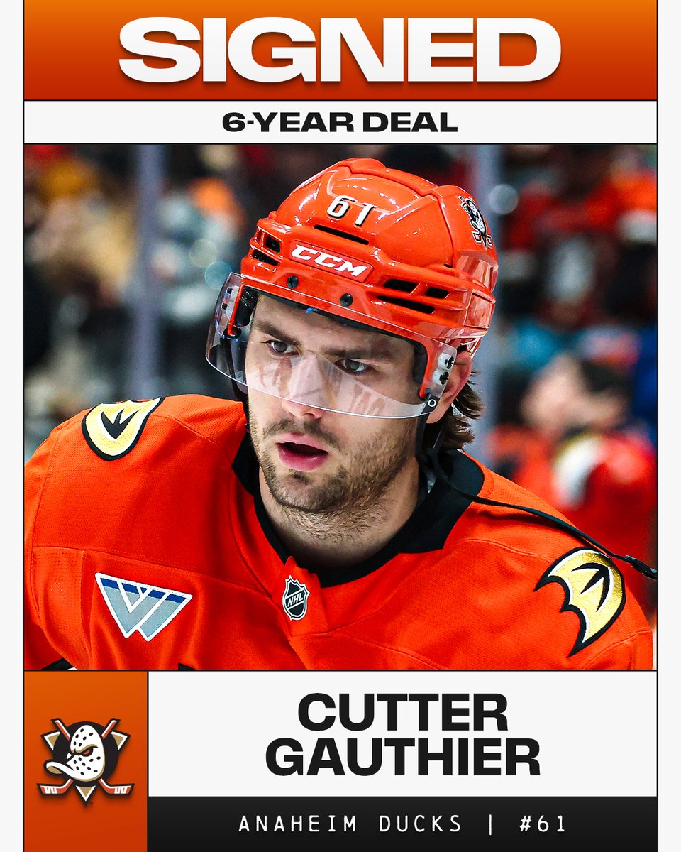 NHL's tweet photo. QUACK! QUACK! QUACK! QUACK! QUACK! QUACK! 🦆

Cutter Gauthier has signed a six-year contract with the @AnaheimDucks! https://t.co/SHji8IWPmW