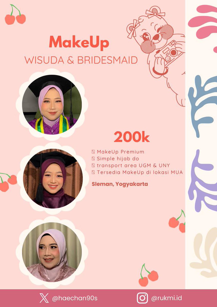 haechan90s's tweet photo. halo teman-teman yang ada di Jogja dan sekitarnya! 

Yang lagi butuh MUA, aku avail make up untuk wisuda, bridesmaid, pesta, photoshoot, dan lainnya 🥰💖🌸
#MUAjogja #makeupwisudajogja #MUAwisudajogja https://t.co/RmrrKanYtW