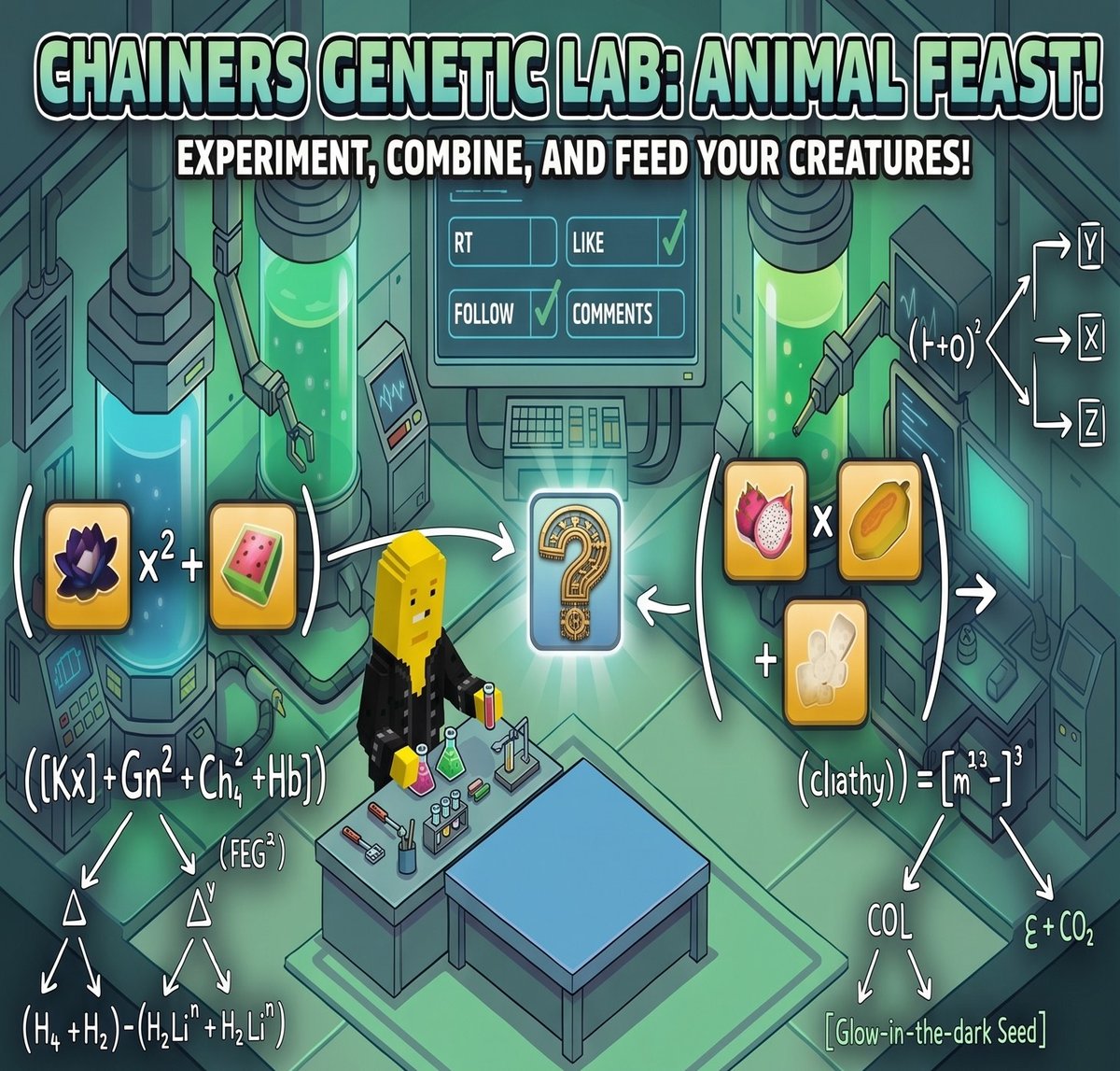 Back_In_View's tweet photo. @ChainersGame GENETIC LAB 🧬
The Lab is mixing seeds to craft animal food! 🧪
HOW TO ENTER:
1. Rt, like &amp; follow @ChainersGame
2. Comment your Chainers Wallet + creation: 
🧫 Recipe: Mix seeds &amp; amounts 
🍖 Feed: Final animal food
🏆 5 Winners: Mystery Goodies + Uncommon Plot + 200 CFB 
🗓️???? https://t.co/RLiCYmsSu5