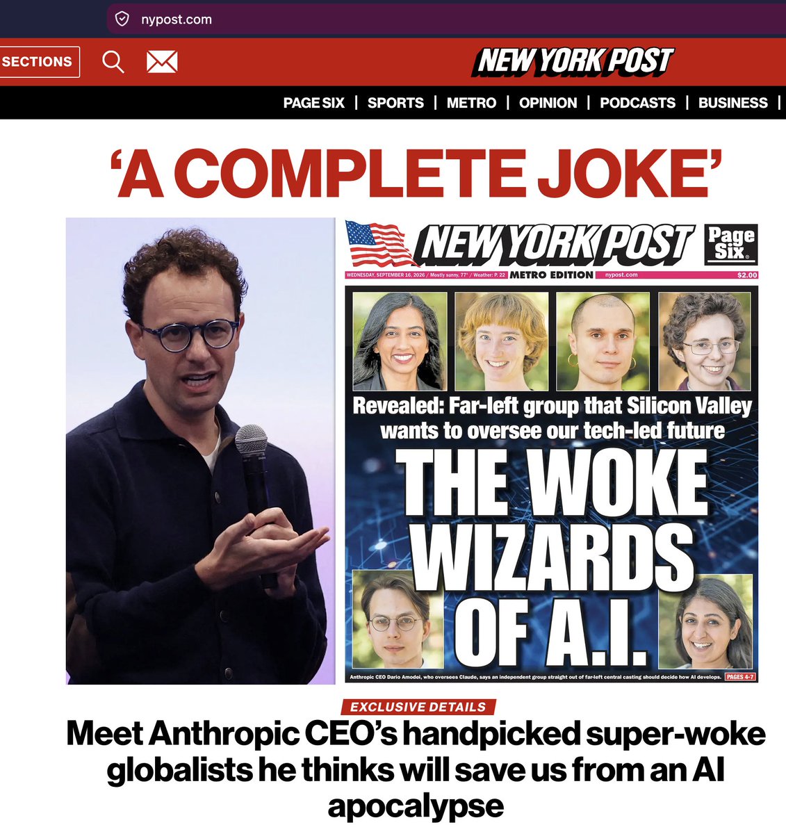 Tim_Hua_'s tweet photo. BREAKING NEWS from NY Post: METR employees are HOT and ATTRACTIVE, unlike DARIO AMODEI https://t.co/dKO0tibv9D