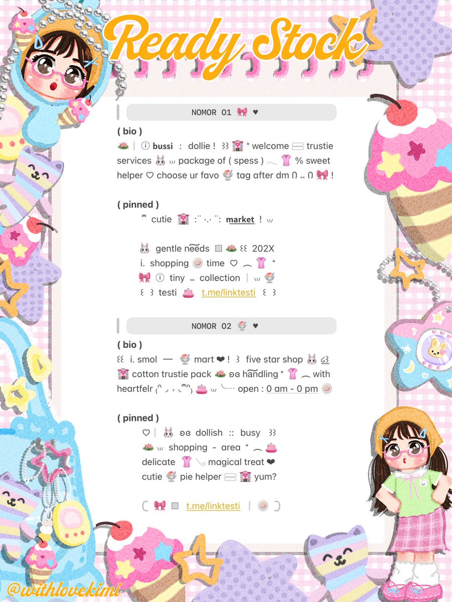 withlovekimi's tweet photo. ⠀
⠀⠀♥︎  ︴꒰⠀help retweet? arigatOu!⠀꒱
⠀⠀╭──⠀#bealanja  ୨୧

⠀⠀Moshi⠀__⠀mOsh?!⠀ready stock⠀☘️
⠀⠀🪁 🍤  wording  pinned  dan  bio  🚎
⠀⠀siap⠀dibeli! 🎀 𓈈⠀sekarang!  :¨ ·.· ¨:
⠀⠀ⓘ  ☆   harga:⠀IDR  9.000⠀coins⠀🍎

⠀⠀꒰⠀꒱⠀⑅⠀yuk  jajan !  🍮
⠀ https://t.co/rMbm1Pe8w8