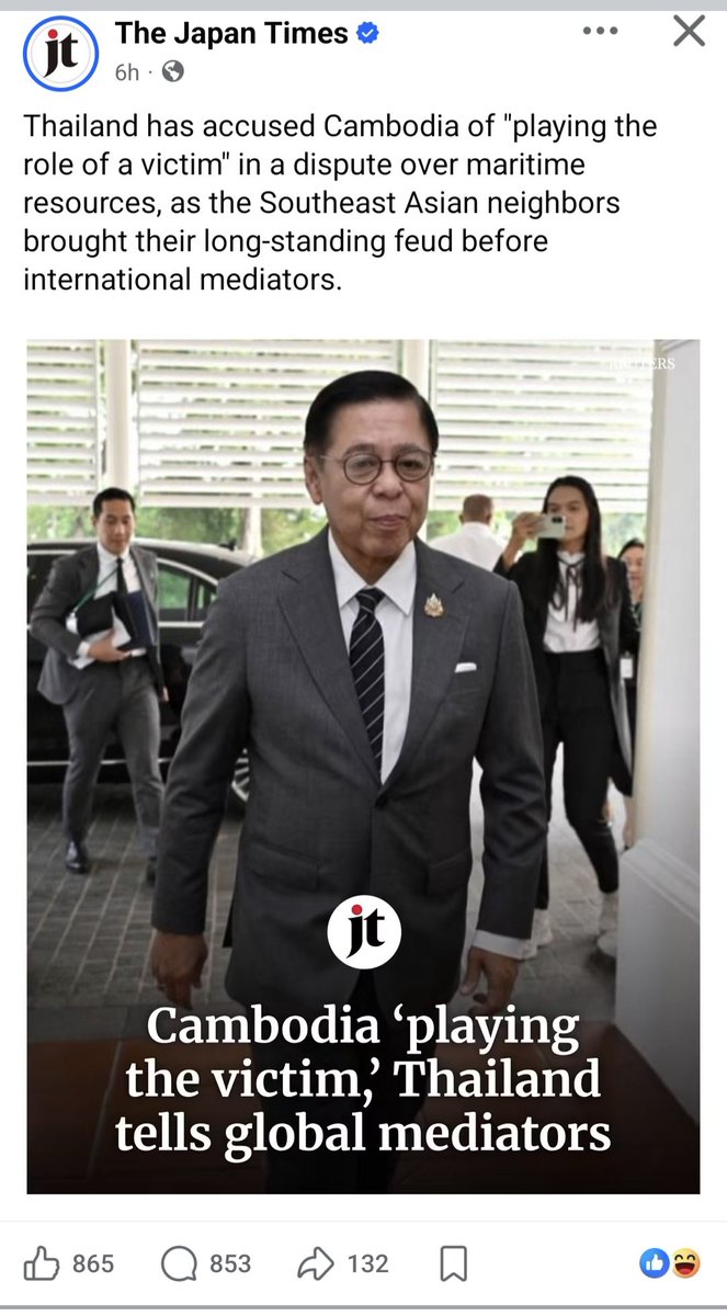 PravitR's tweet photo. As a Thai, I feel it's unfortunate and unnecessary that UNCLOS process starts yesterday with the Thai Foreign Minister Sihasak Phuangketkeow branding Cambodia as "playing the victim" as it sets unconstructive tone that's combative. And the foreign press Japan Times using AFP news, focus on it as the main headline instead of other peaceful and recinciliatory remarks made by Sihasak. Sihasak only got himself to blame, however.
#ThailandCambodia #Thailand #Cambodia #Sihasak 
#ป #ไทยกัมพูชา #ไทย #กัมพูชา #UNCLOS #สีหศักดิ์