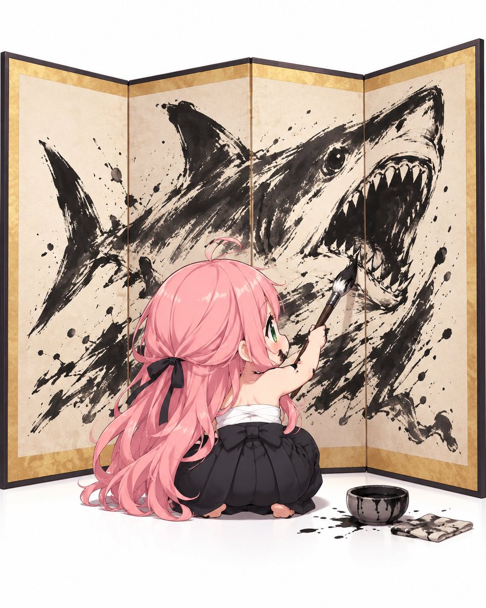 NeneneAI's tweet photo. 坊主が上手に屏風にジョーズの絵を書いた

･･････ https://t.co/X1BBFeeOqI