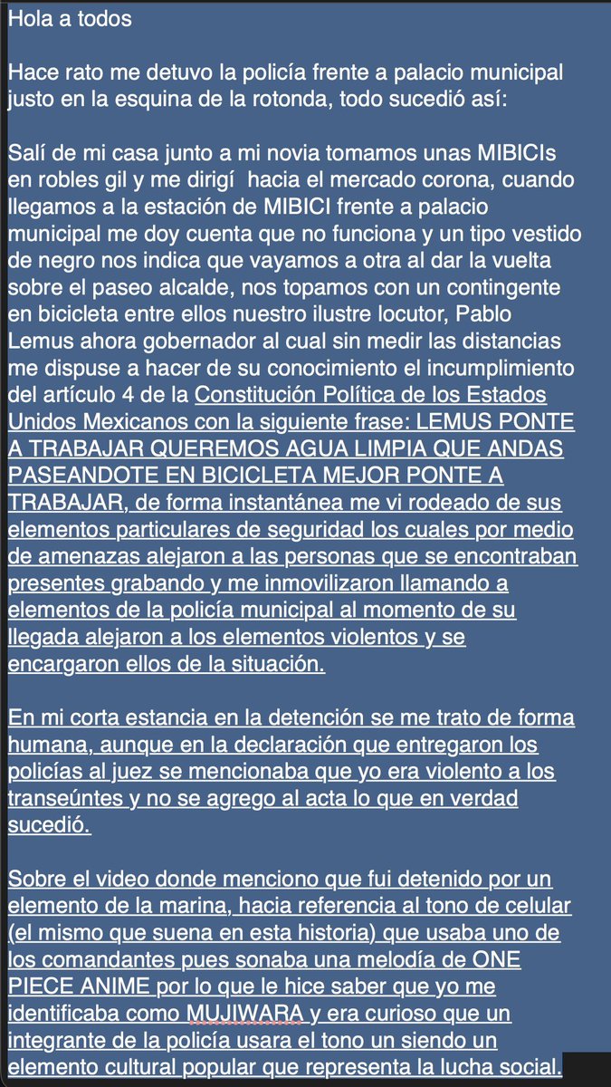 JaliscoRojo's tweet photo. Policias de Guadalajara, @PoliciaGDL detuvieron de manera arbitraria a una persona en La Rotonda de Lxs Jaliscienses Ilustres por gritarle a @PabloLemusN titular del @GobiernoJalisco "LEMUS PONTE A TRABAJAR. QUEREMOS AGUA LIMPIA QUE ANDAS PASEANDOTE EN BICICLETA. MEJOR PONTE https://t.co/LeTcDbeude