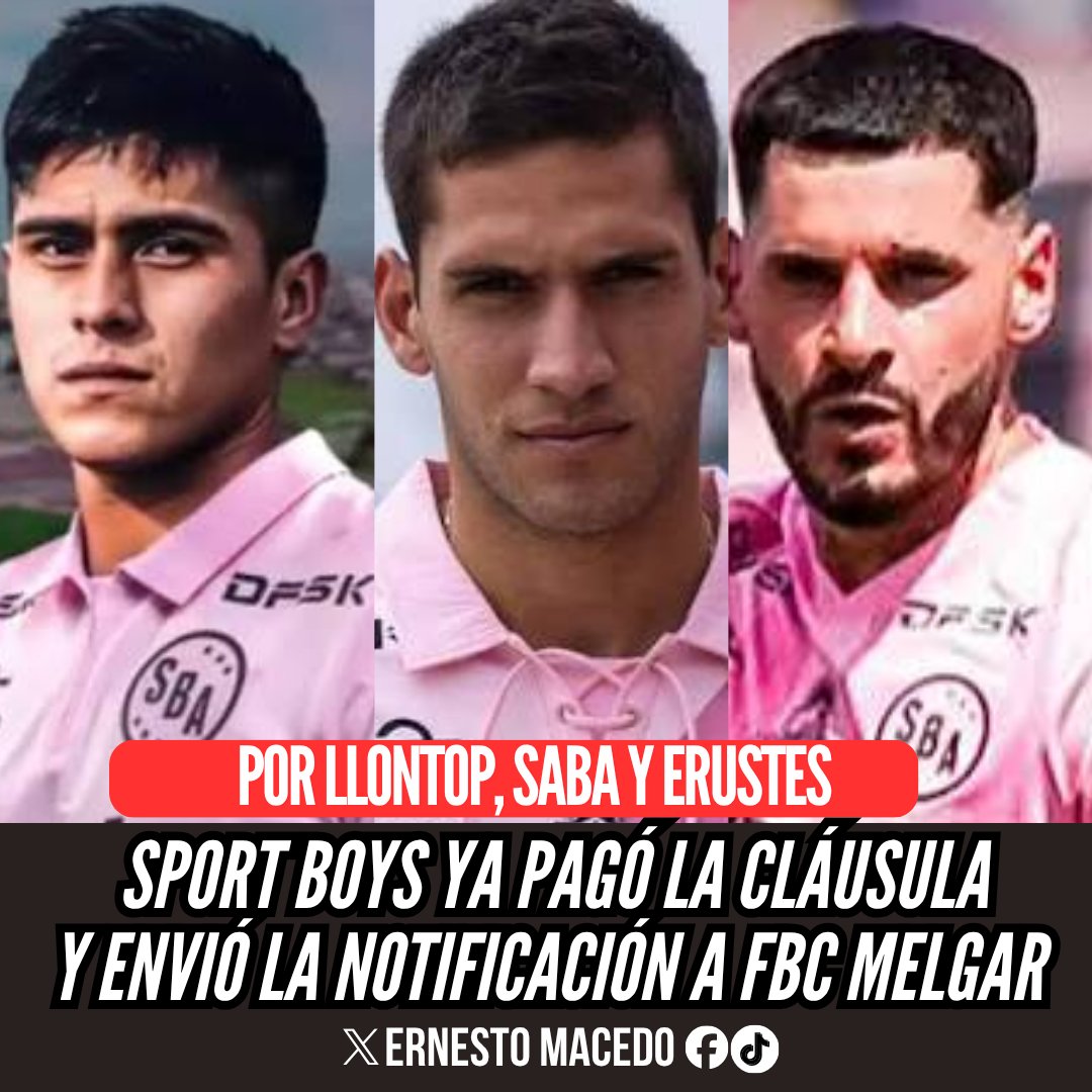 MacedoJeronimo's tweet photo. Sport Boys ya hizo el pago de la cláusula de Mathias Llontop, Emilio Saba y Pablo Erustes a FBC Melgar, y envió la notificación para que puedan jugar por la fecha 10 del Clausura. Percy Liza no viaja por lesión.
@sportboys @L1MAX_ @apresion1 https://t.co/DwQm2XXayS