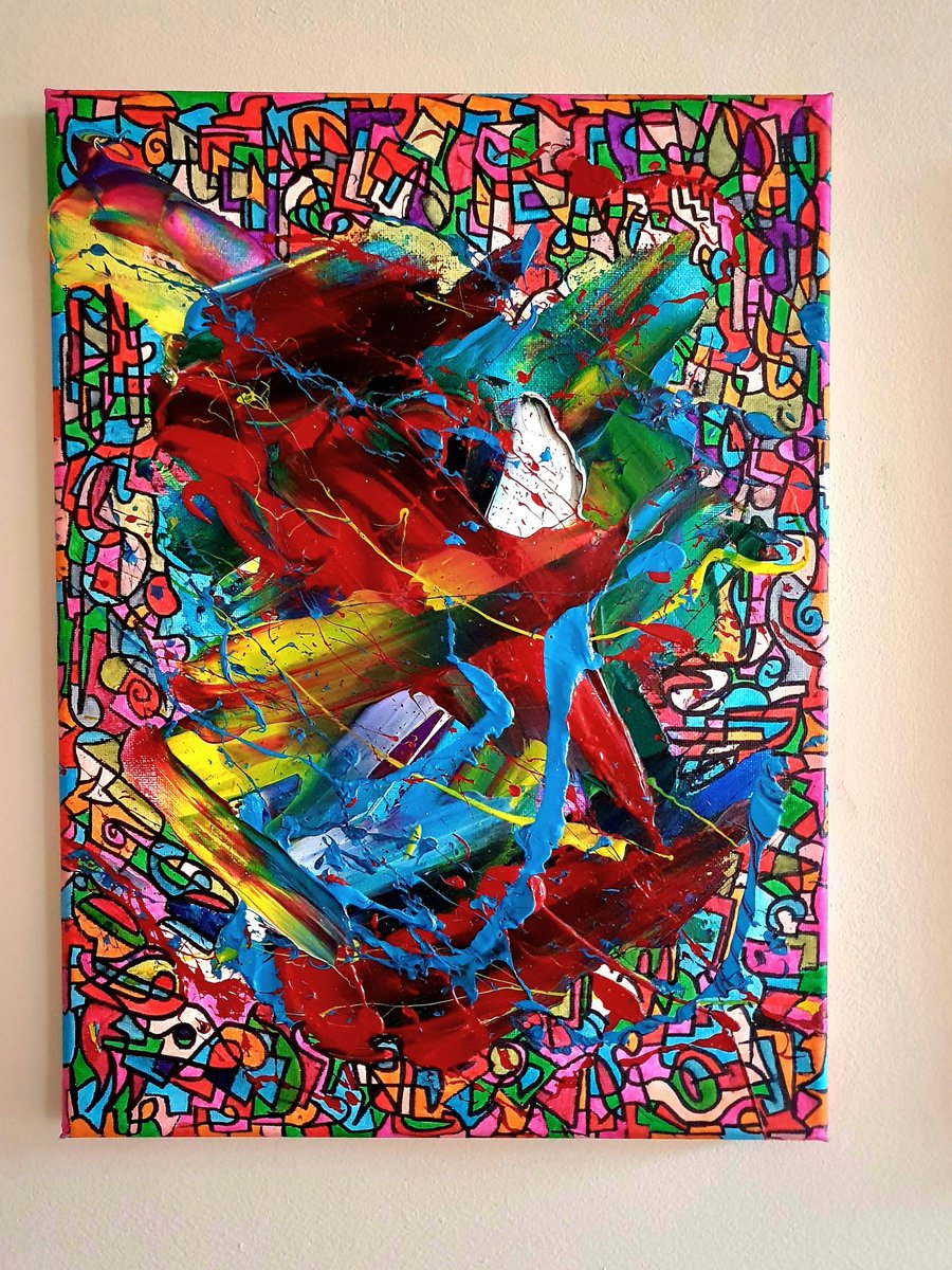 Kingabstractuk's tweet photo. It's all covered now and sides . £100 if you want it . 
Acrylic paint on canvas and ink around and side . 
Signed on back. One of a kind . 30cm 40cm 

#Abstract #abstractpainting https://t.co/mH3WQ42xNU