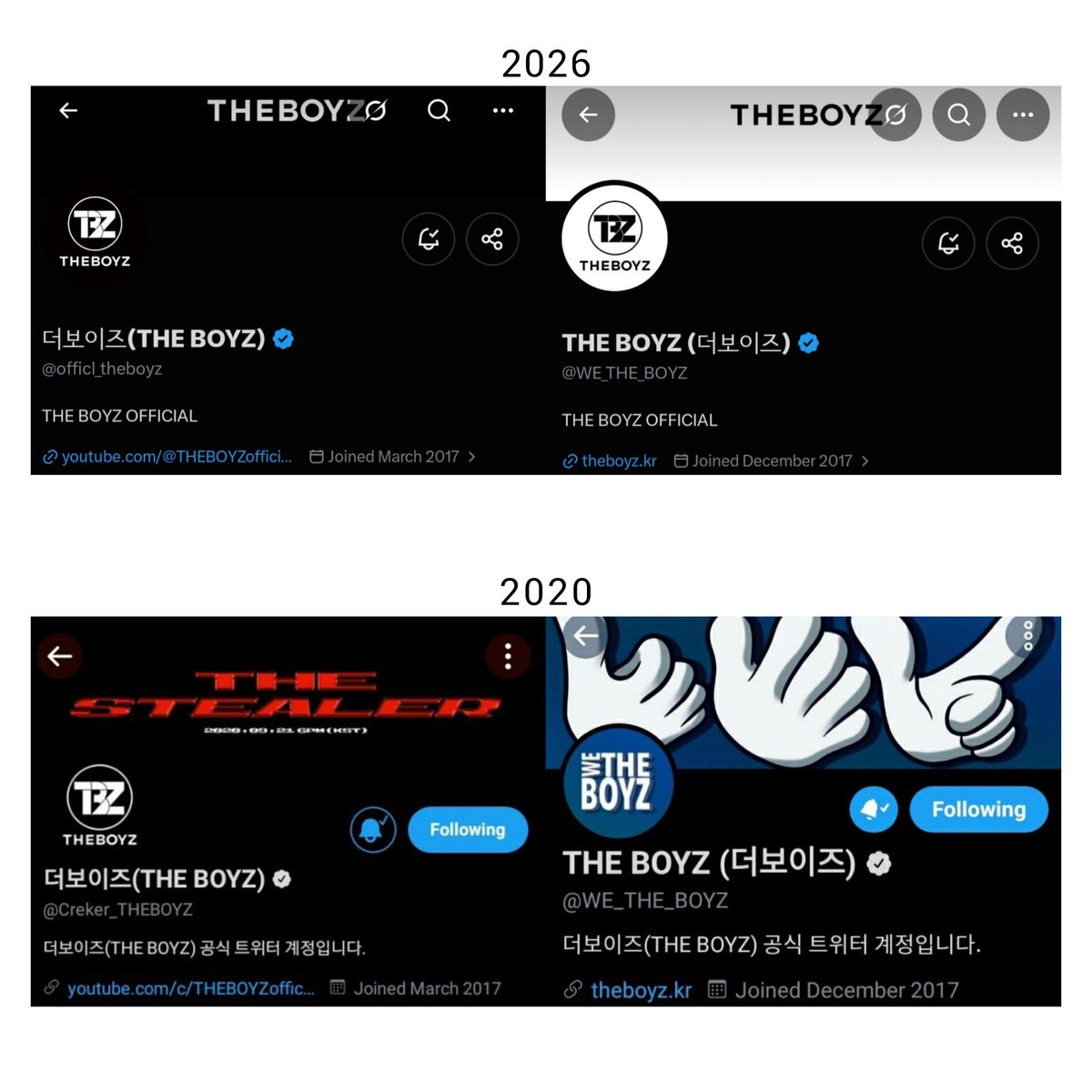 kirrawk's tweet photo. The old The Boyz accounts are back and they're using the old Cre.Ker era logo. This really takes me back to 2020, when they changed their logo 🥹 It's so funny how One Hundred's lawyer claimed in July that the The Boyz name and trademark rights belong to them when KIPRIS still has the trademark registered under IST 😂