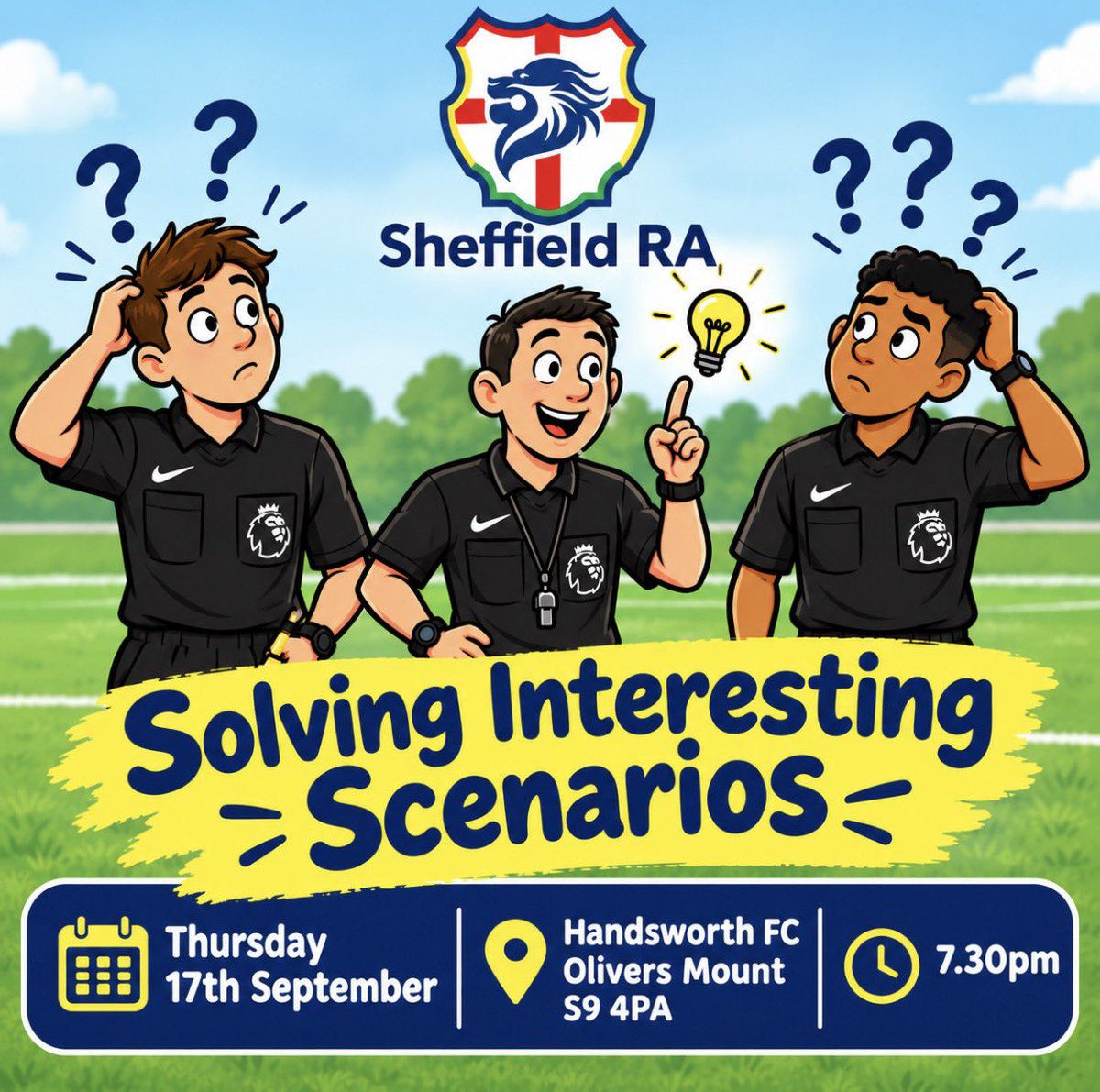 SheffieldRA's tweet photo. Join us this Thursday evening for an evening looking at and resolving those interesting match day situations - everyone welcome https://t.co/awgNjKGxsO