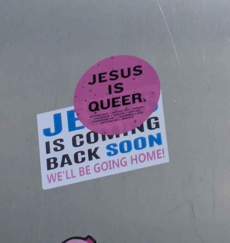 GraffitiRadical's tweet photo. "Jesus is Queer"
Sticker over an evangelical one seen in Toronto https://t.co/KvnORDgNtG