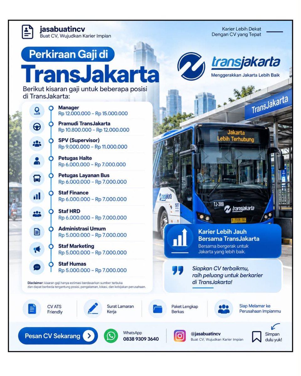 temankerjaaa's tweet photo. Buat yang mau apply di Transjakarta, Lowongannya masih open ya guys... https://t.co/l4Q7vFHkx0