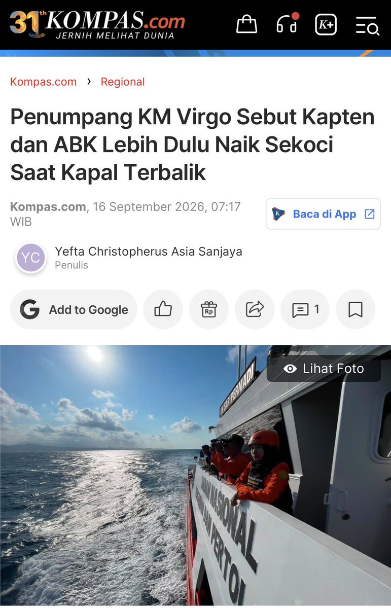 aik_arif's tweet photo. Kalau mengingat banyaknya penumpang yg diduga terjebak dan ikut tenggelam di dalam kapal, kita memang patut marah. 

Selain soal dugaan kapal bekas Jepang yg penggunaannya berbeda dari spesifikasi sebelumnya, kita juga bisa melihat buruknya respon saat situasi darurat. Penumpang selamat bersaksi tidak ada warning dan alarm dr kapal, hingga kapal terbalik dan penumpang menyelamatkan diri sendiri. Pastinya korban terbanyak anak-anak dan perempuan yg saat itu mungkin istirahat di dalam kapal. 

Bukankah dlm pelayaran juga ada istilah “captain goes down with the ship”, artinya: penumpang → dievakuasi dan dilindungi; awak → menjalankan tugas keselamatan; nakhoda → memimpin sampai proses penyelamatan selesai atau dirinya benar-benar tak mungkin lagi melakukannya.

Mesti diusut tuntas perkara ini, termasuk buruknya keselamatan pelayaran. Jangan anggap ini sebagai musibah dna takdir semata. Ada yg mesti bertanggungjawab dan diperbaiki agar tragedi ini tidak terus berulang.