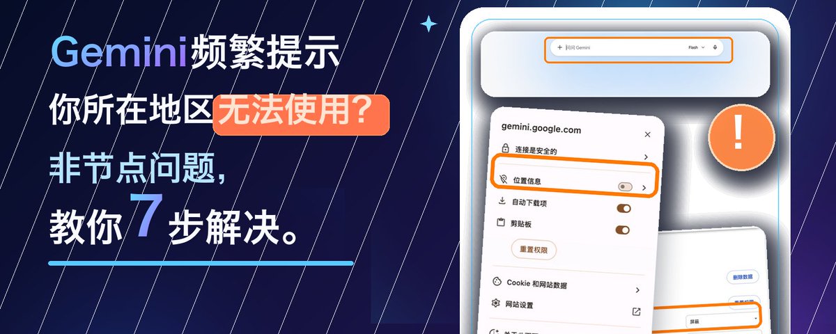 Gemini频繁提示你所在地区无法使用？很多时候跟节点没有关系，教你7步解决。