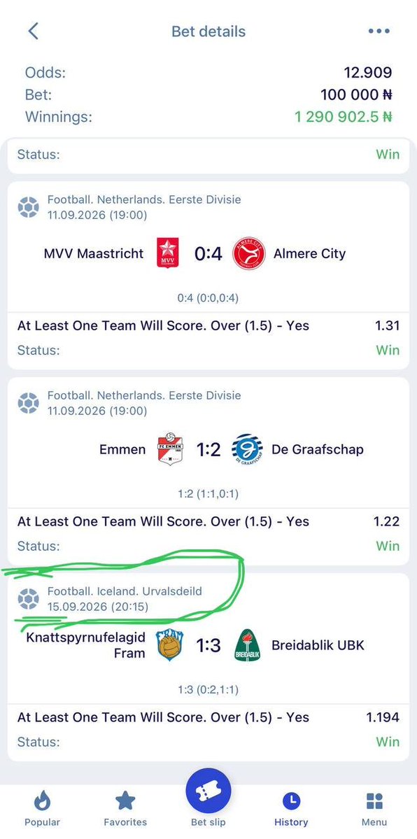 Emilyly01's tweet photo. 13 ODDS SETTLED AT LAST💚🔥😍 

Congrats to all winners💵💥

Register Here 👇👇👇
https://t.co/n13TsrvfOy

✅Use promo code MILYPESA

@BoomQueen_  @ShegunFunmiTips @suretips_x @bettinghubgames @ms__finest https://t.co/CPwU0pu578