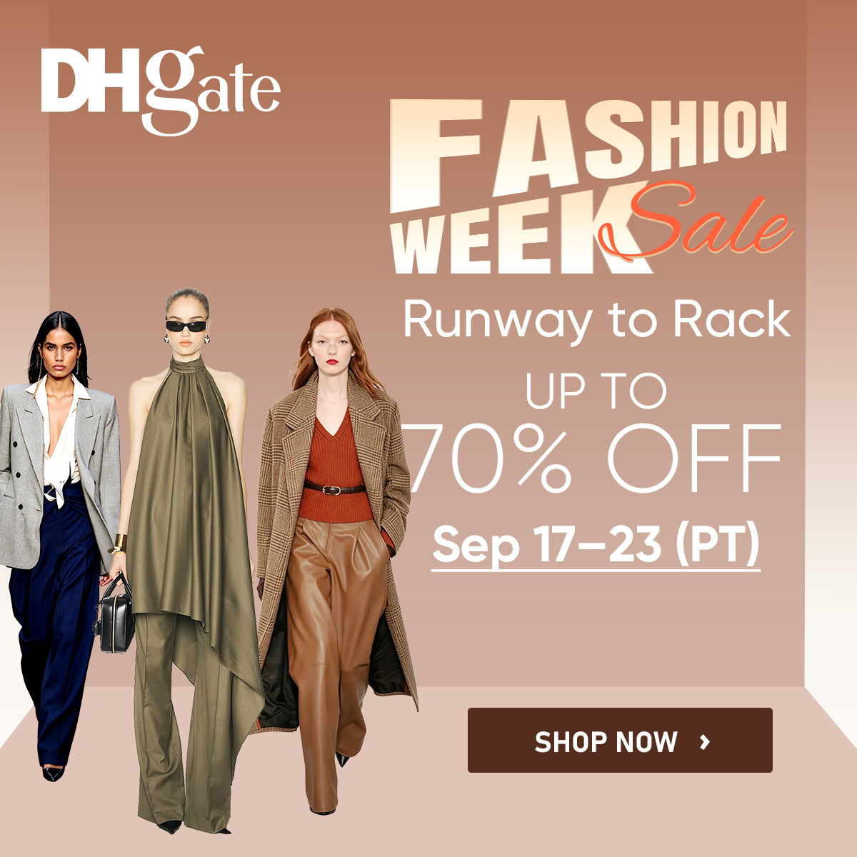 dhgate's tweet photo. ✨ Fashion Week Sale is HERE! 👗🔥
From Runway to Rack, refresh your wardrobe with this season’s must-have styles for less.
🔥 Up to 70% OFF 👠 Trending fashion &amp; statement looks 🛍️ Time to give your closet a runway-worthy upgrade
📅 Sep 17–23 (PT)
✨https://t.co/O6q83iW3Zh https://t.co/yDEzTNPAti