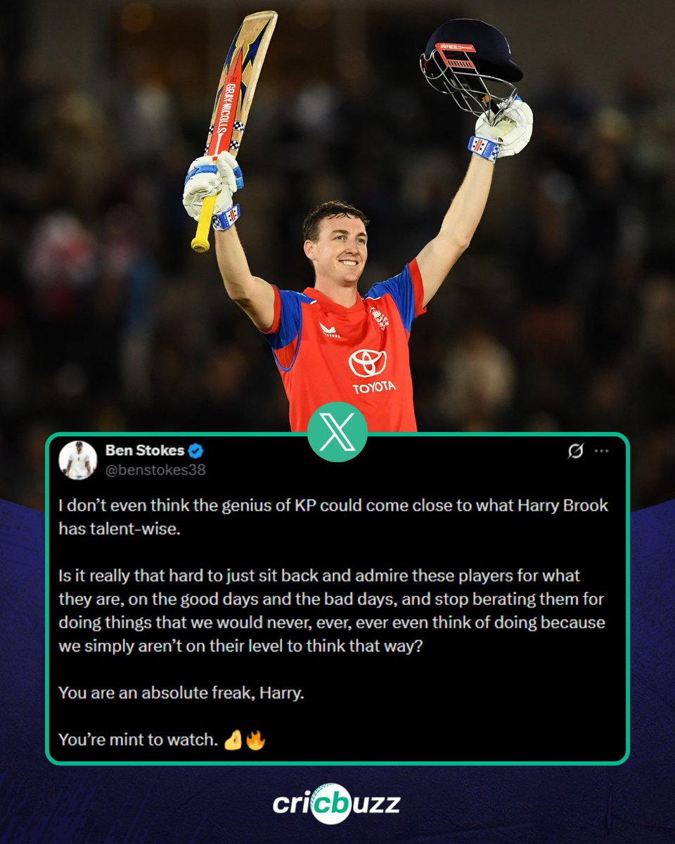 cricbuzz's tweet photo. Harry Brook better than Kevin Pietersen? 👀

Ben Stokes thinks so!

#ENGvSL https://t.co/nhws3Inzxk