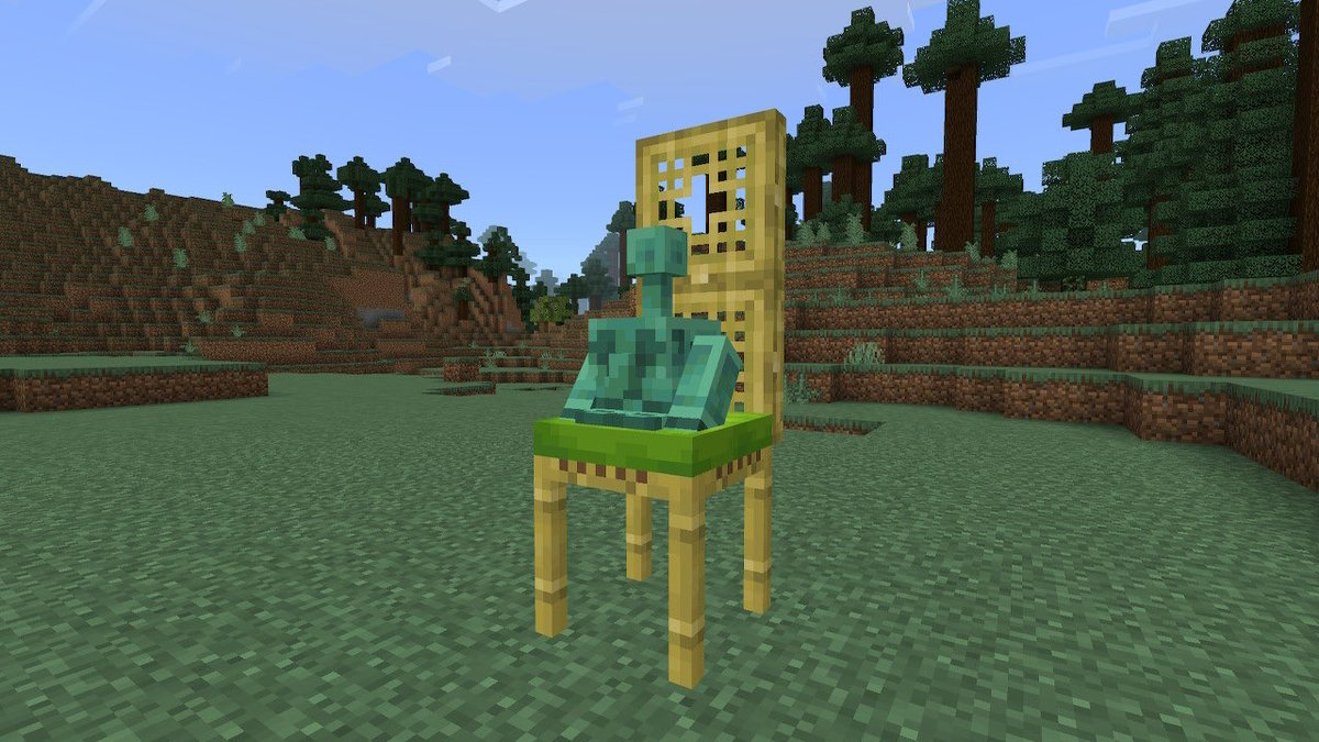 ETrhwx's tweet photo. マイクラのアプデで追加されたクッションについて研究
銅ゴーレム→クッションの順に置くと銅ゴーレムがクッションに座っているように見��る！2枚目はお風呂？足湯？に入る銅ゴーレム
色々応用できそう✨️

#Minecraft建築コミュ #Minecraftbuilds https://t.co/PDdYX9hxdn