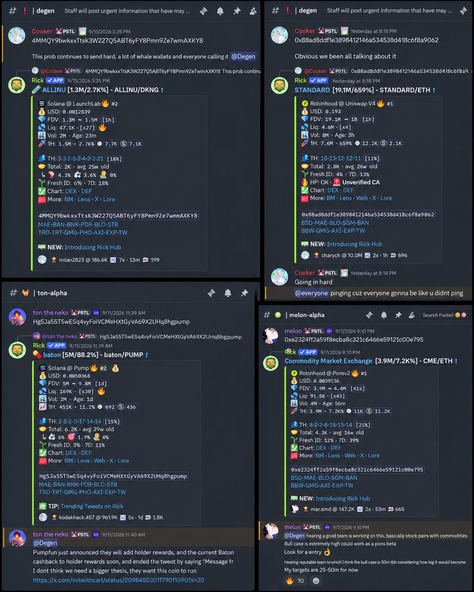 PastelAlpha's tweet photo. Pastel Alpha edge isn’t one person making calls. It's our whole community being locked in.

Members constantly find and discuss things early. Then our staff dig in and add conviction.

That’s how you get:
Scan > Call > ATH
$CME 147K > 3.9M > 19.5M
$ALLINU 187K > 1.3M > 14.5M
$UPLIFT 63K > 1.4M > 4.8M
solana:6rHkNb7HCtkpvdnVJsBCZHH5dw3AndqEjfmbEGhooR7t 88K > 1M > 3M
$FLYCOIN 212K > 2.4M > 6.8M
solana:8iYPW781jBDu8zkC6PFY8WpvtbHxSVMgBX8aPnNmRY3z 103K > 630K > 2.5M
$BATON 962K > 5M > 19M
$TWINE 396K > 1.6M > 7.1M
$PVE 70K > 260K > 900K
$STANDARD 10M > 19M > 46M
$PAID 130K > 20M 
yoink-4:native 73K > 1.8M

Drop a comment if you need an invite.