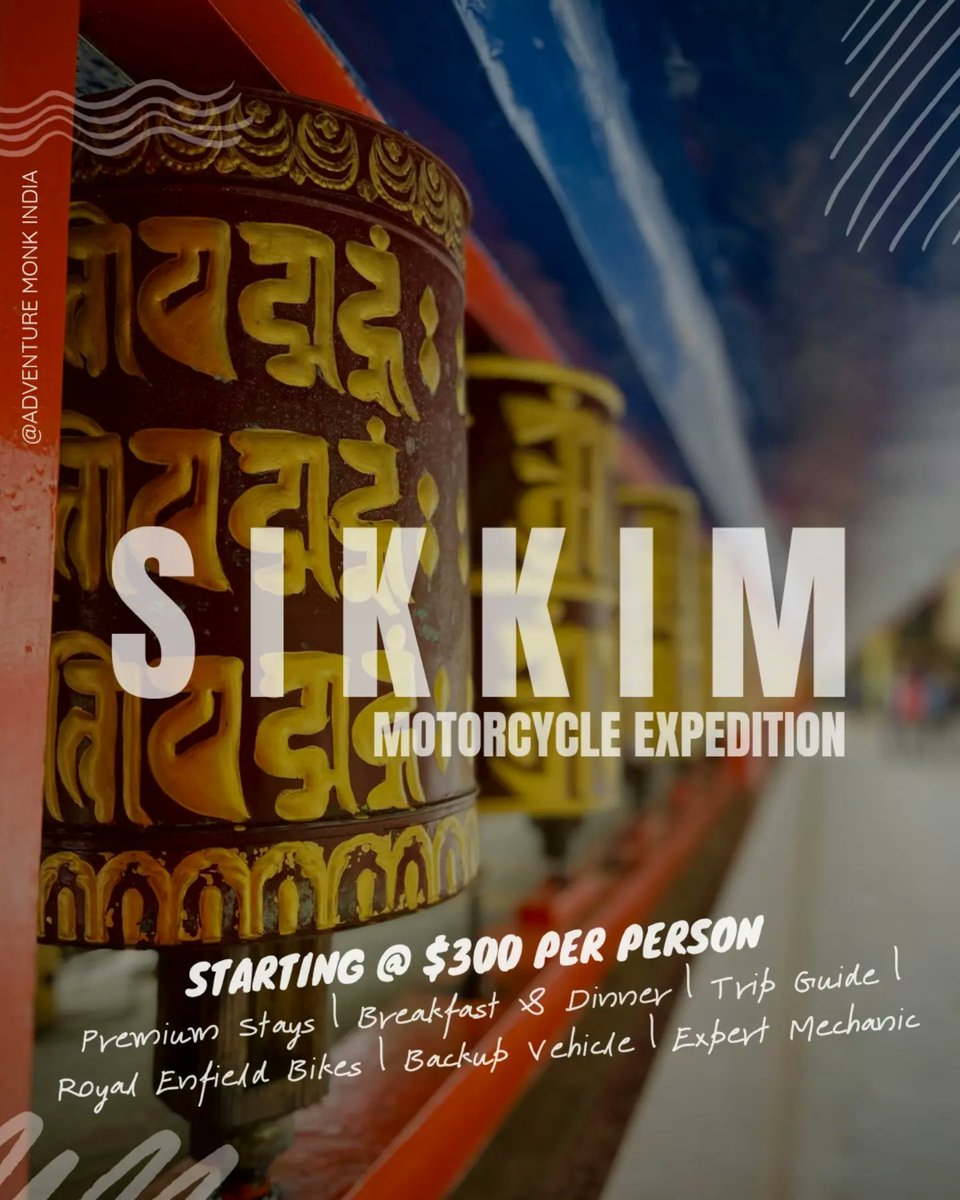 KishaLisby's tweet photo. SIKKIM MOTORCYCLE EXPEDITION 2026

Ride through the breathtaking Himalayas and experience the best of Sikkim! Starting at just $300 per person. Premium stays, breakfast &amp; dinner, ride captain, expert mechanic, backup vehicle, and all Inner Line https://t.co/0HLCXBstph