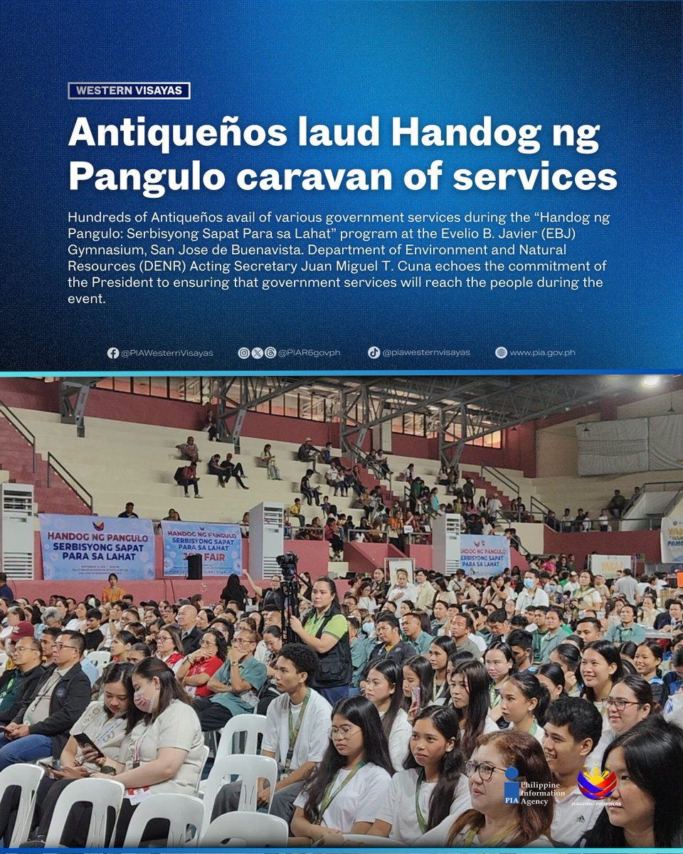 PIAR6govph's tweet photo. Hundreds of Antiqueños gathered in San Jose de Buenavista on September 14 to avail themselves of various government programs and services offered through the Handog ng Pangulo 2026.
READ: https://t.co/Dc6QItHZMm
#IntegratedStateMedia
#PIAWesternVisayas
#GetInformed https://t.co/Ug1QtjUY8y