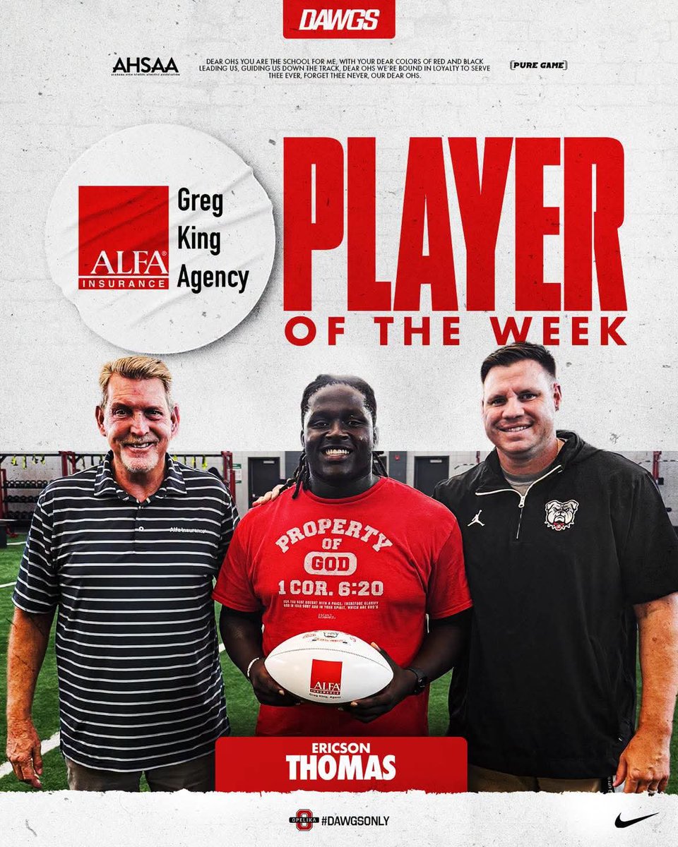 MoniThomas22's tweet photo. Blessed beyond measure! 🙏🏾🏈❤️🖤 Honored to be recognized as the Player of the Week#DAWGSONLY
@CoachJC16 @footballopelika @thecam78 @CoachJLong_ @CoachEllis205 @middletontodd11 @coachlawrencejr https://t.co/sD6Phd5aU7