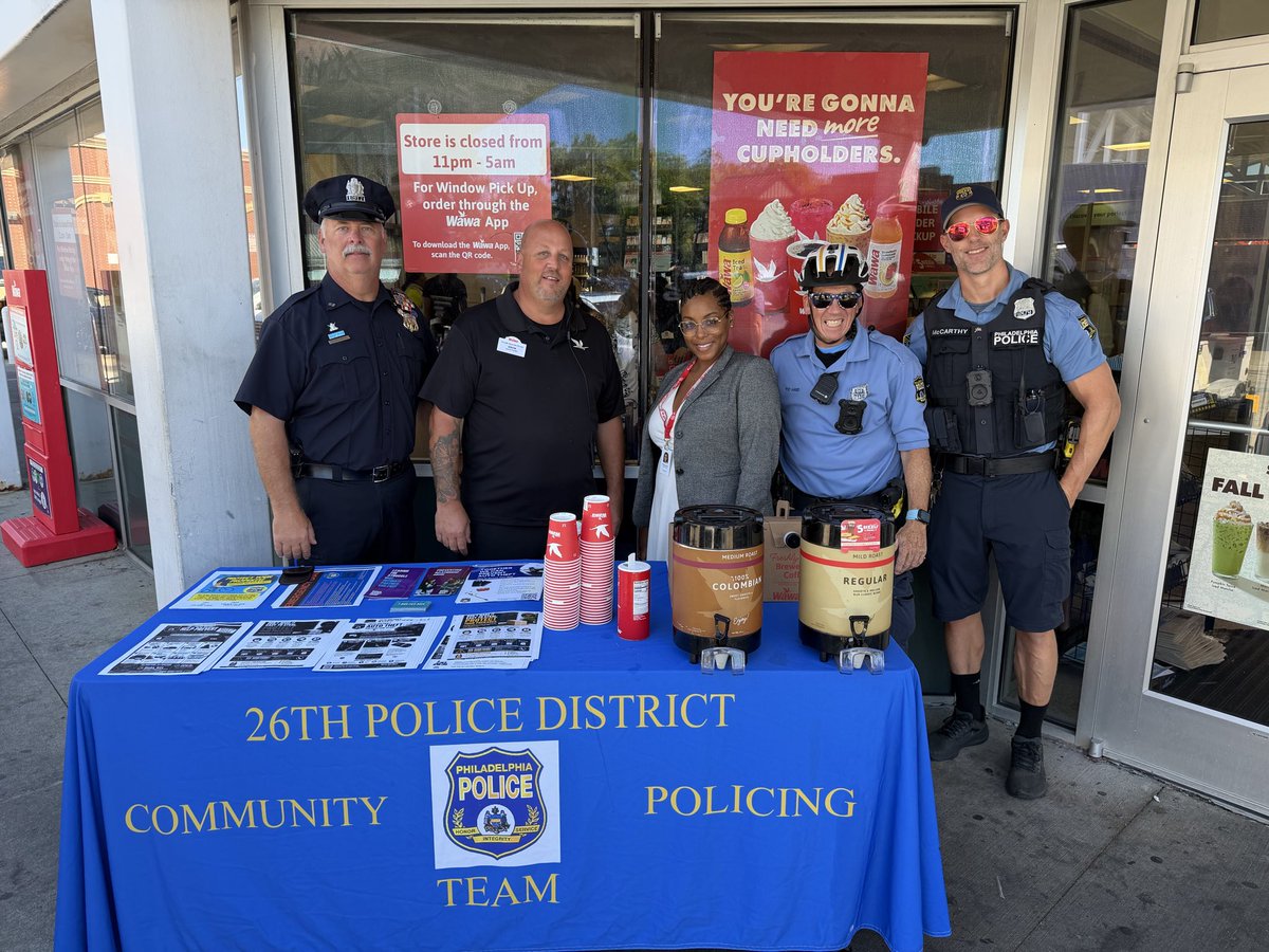PPD26Dist's tweet photo. Thank you to @Wawa , our @PPD26Dist  officers and 26th PDAC members for coming together on a Coffee with a Cop event with the community. @PPDAnthonyLuca @PhillyPolice https://t.co/raFTyXBvbW