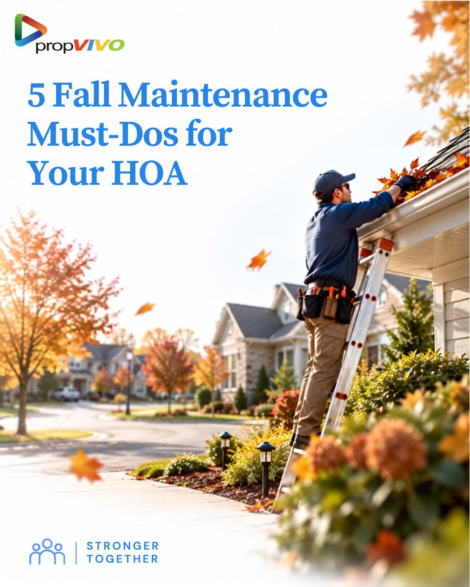 propvivo's tweet photo. Fall is coming. Is your community's checklist ready? Gutters, irrigation shutoffs, tree trimming, and roof checks now save headaches (and money) later.

(HOA fall maintenance, seasonal maintenance checklist, community upkeep) https://t.co/Rqv91lVs1J